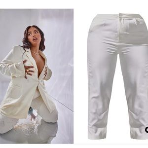 Plus Cream Double Breasted Woven Blazer.